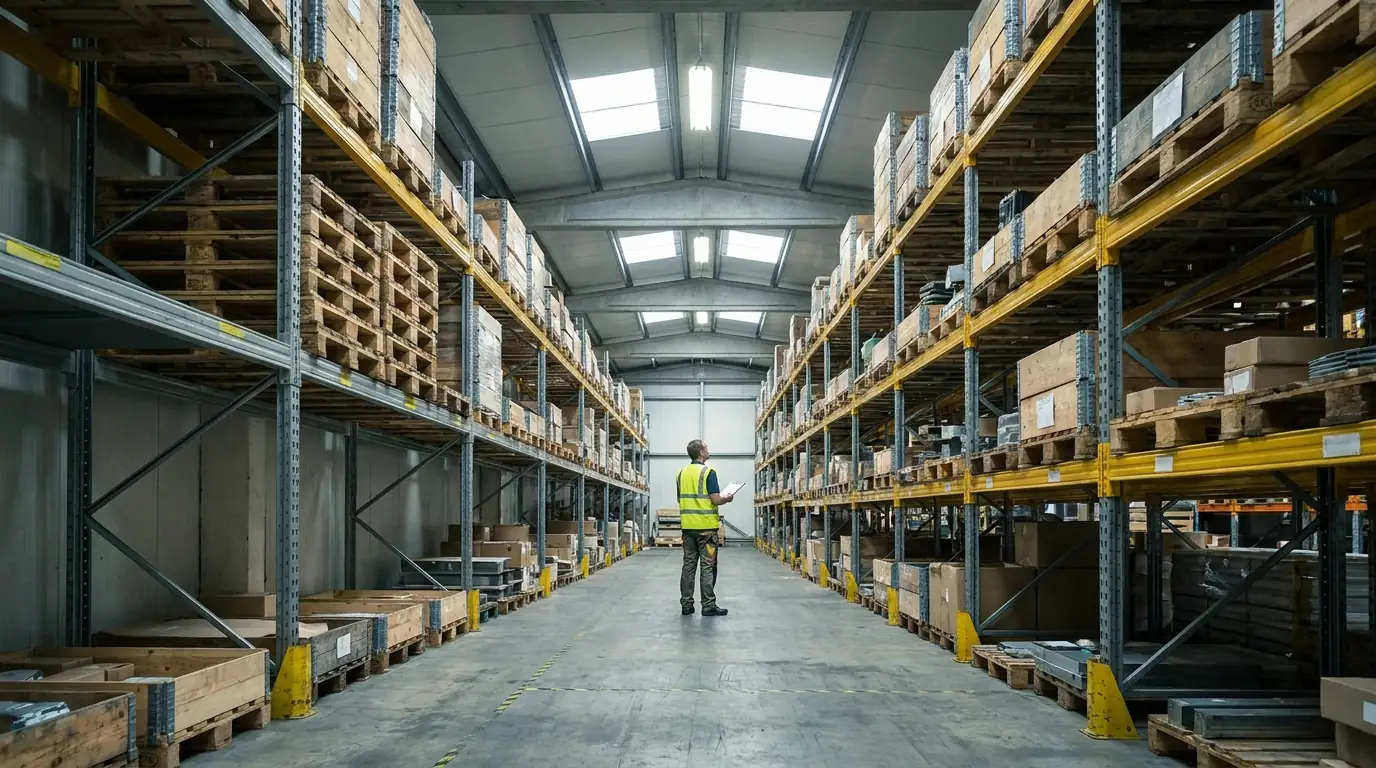 Michigan business tax: a worker with a clipboard in the aisle of a small warehouse