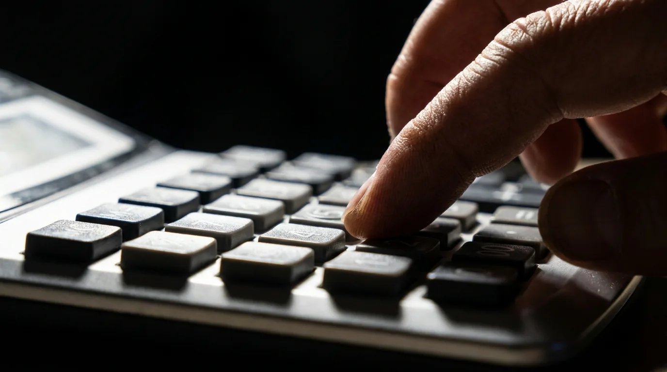 Michigan income tax calculator: a close-up of a hand pressing keys on a desktop calculator